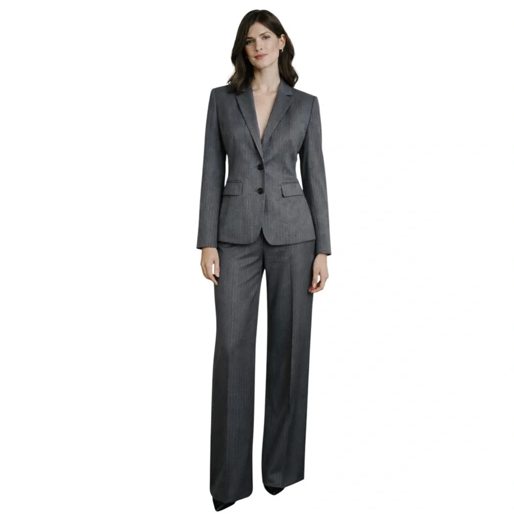 LOFT Gray & Light Blue Pinstripe Two Piece Pantsuit Set